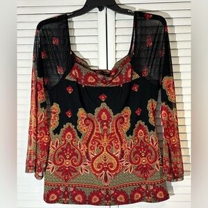 INC International Concepts India-Inspired Mesh Top Size L